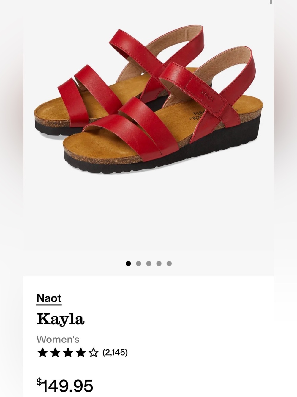 Naot Kayla Women's Red Leather Triple-Strap Sandal